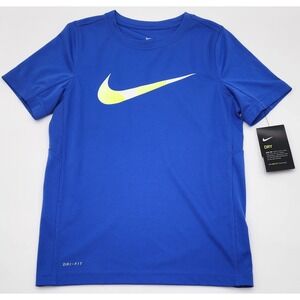 Boys Nike Dri-Fit T Shirt NWT Small Cobalt Blue Yellow White Swoosh EXC